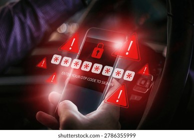 Scam message appears on phone while someone is in a vehicle at night