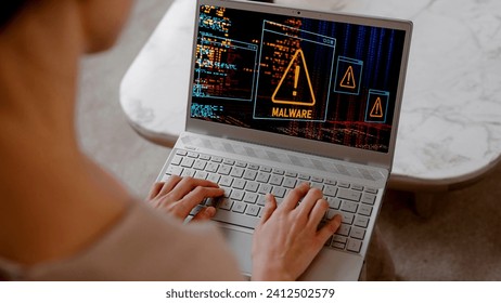 Scam Virus Spyware Malware Antivirus Concept, System hacked warning alert on Laptop, Cyber attack on computer network, Virus, Spyware, Malware or Malicious software, Cyber security and cybercrime, Com