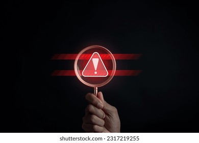 Scammer alert and warning caution signs. cyber attack on online network error system. Cybersecurity vulnerability, data breach, illegal connection, compromised information. - Shutterstock ID 2317219255