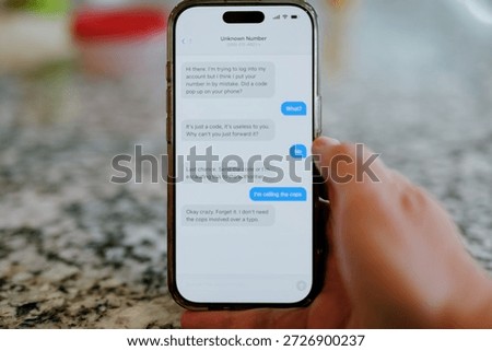 Scammer Sends SMS 2FA Intercept Scam Smishing Attempt Through OTP Code - Cybersecurity Mobile Phishing Campaigns Increase Strong MFA Rules Concept