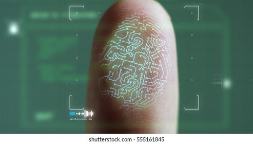 scan fingerprint biometric identity and approval. concept of the future of security and password control through fingerprints in an advanced technological future and cybernetic