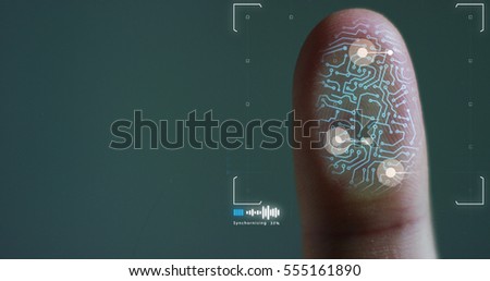 scan fingerprint biometric identity and approval. concept of the future of security and password control through fingerprints in an advanced technological future and cybernetic