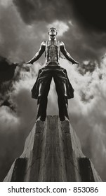 Scan of medium format's original black&white negative shot in Moscow in July 2002. Historical stalin's style statue transformed in Photoshop