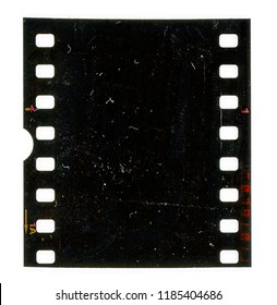 Scan of old 35mm dia film strip, film material texture with signs of usage and dust