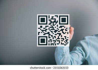 Scan QR code icon. Digital scanning qr code. man tapping on the screen