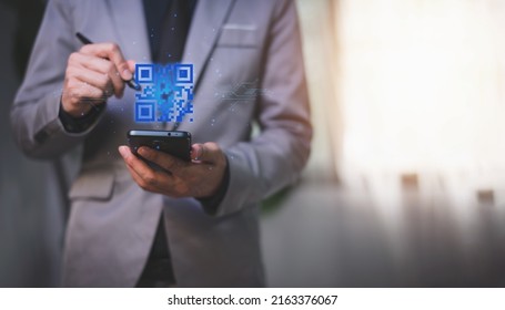 Scan QR code to pay, receive money, login, connect to the system, payment , online shopping , cashless technology concept, accepted digital pay without money