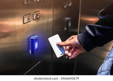 Scan the Smart Card at the elevator to specify your destination floor. Security systems in condominiums or office buildings. Passenger lift security system.