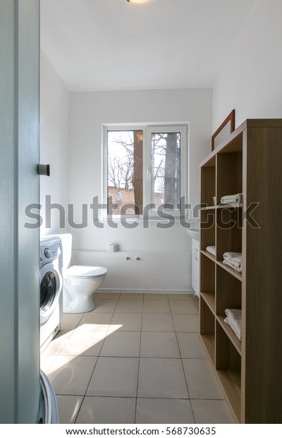 Scandinavian Interior Wooden Cottage Minimalistic Bathroom