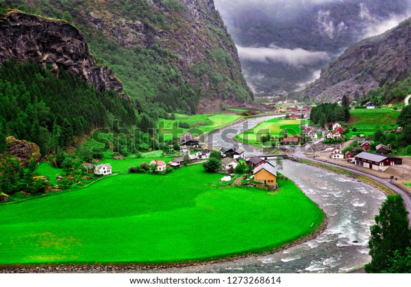 Scandinavian Landscapes Fjords Mountains Villages Water Stock Photo Edit Now 1273268614