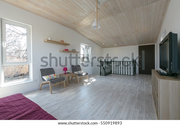 Scandinavian Minimalistic Interior Living Room White Stock