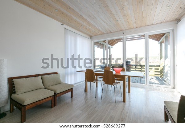 Scandinavian Minimalistic Interior Wooden Cottage White