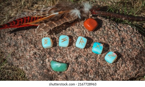 Scandinavian Nordic Runes. Paganism And Nature Powers, Old Gods Symbolism. Esoteric Concept