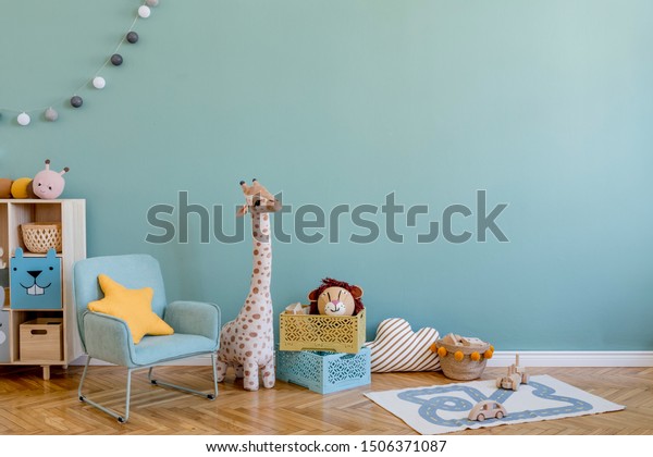 Scandinavian Nursery Room Wooden Cabinet Mint Stock Photo Edit