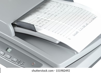 Scanner With Document Isolated Over White Background