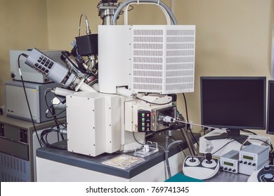 Scanning Scanning Electron Microscope With An Ion Beam Gun And Elements Dispersion Analisys Tool In A Elecron Microscopy Laboratory