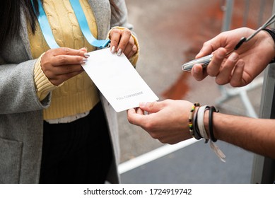 Scanning Visitor Pass To Enter An Event Or Conference