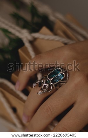 scarab ring on the finger

