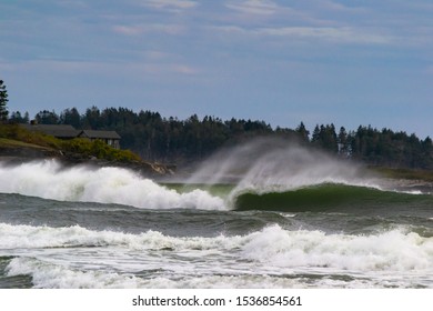 Scarborough, ME, October 10, 2019: Heavy Swell Generated By A Noreaster Along Maine Coast