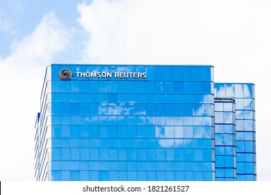 Scarborough, Toronto, Canada - August 29, 2020: Thomson Reuters sign is seen in Scarborough, Toronto on September 23, 2020. Thomson Reuters is a Canadian multinational media conglomerate.