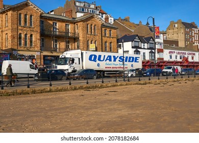 Scarborough, UK 11 08 2021 Fisheries Haulage Truck On A Coast Road