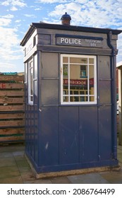 Scarborough, UK 11 08 2021 Old Fashioned Police Phone Box