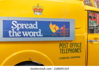 Scarborough,UK, June 2022, Yellow Post Office Van With Royal Warrant Crown Badge Of Approval And Busby Advertising Slogan
