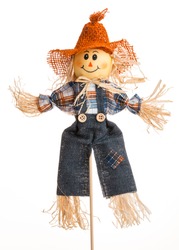 Scarecrow Doll. Autumn Decorations. Country Style. Isolated On White Background
