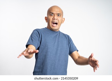 Scared Bald Man With Bulging Eyes Expression