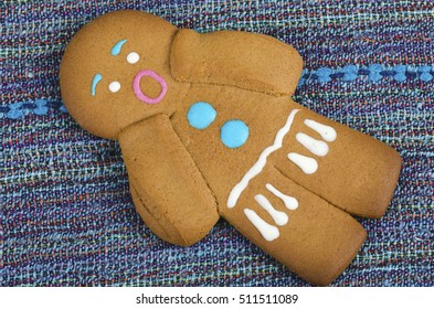 Scared Gingerbread Man On A Table. Selective Focus 