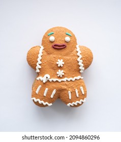 Scared Gingerbread Man On White Background