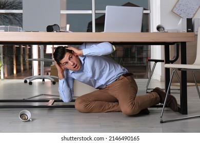 Scared Man Hiding Under Office Desk Stock Photo 2146490165 | Shutterstock