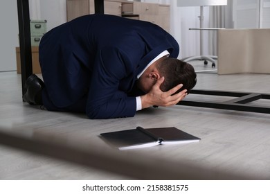 Scared Man Hiding Under Office Desk Stock Photo 2158381575 | Shutterstock