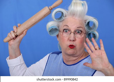 Scared Old Lady With Hair Rollers