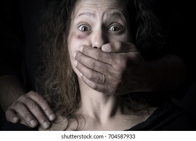 Scared Woman Mans Hand Covering Her Stock Photo 704587933 | Shutterstock