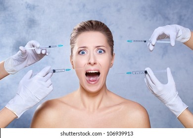 Scared Woman Screaming / Beauty Treatment With Botox