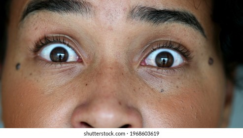 Scared Young Black Woman Macro Close-up Eyes In Paranoia