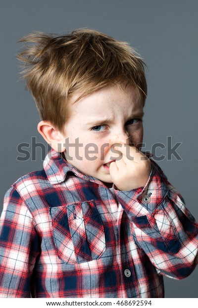 Scared Young Kid Holding Pinching His Stock Photo (Edit Now) 468692594