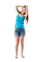 Young Indian girl scared of something, isolated over color background ...