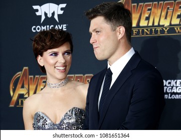 Scarlett Johansson And Colin Jost At The Premiere Of Disney And Marvel's 'Avengers: Infinity War' Held At The El Capitan Theatre In Hollywood, USA On April 23, 2018.