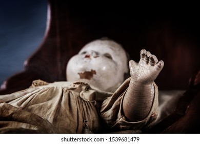 Scary Abandoned Old Baby Doll In A Cradle 