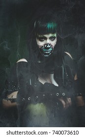 Scary Assasin Undead Woman Studio Shot