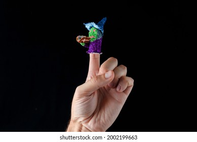 
Scary Baby Finger Puppets Made Of Papier-mâché On Hand Isolated