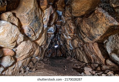 Scary cave corridor. Cave texture in scary corridor