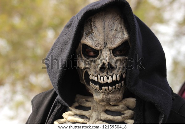 Scary Close Grim Reaper Mask Under Stock Photo Edit Now 1215950416