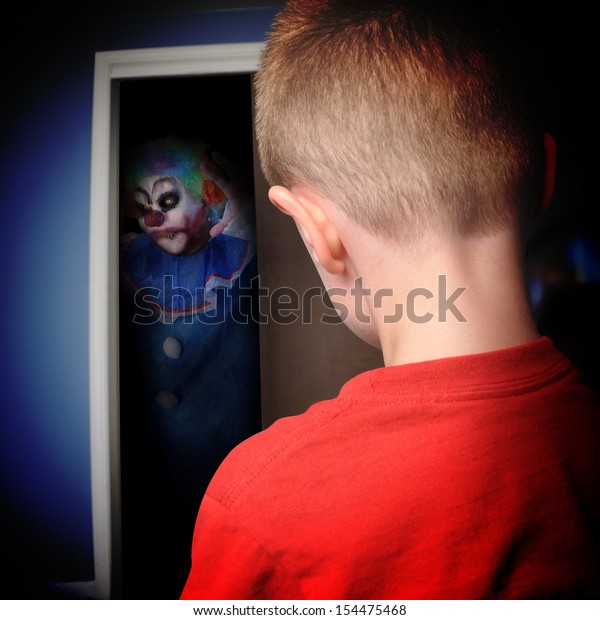 Scary Clown Coming Out Boys Closet Stock Photo Edit Now 154475468
