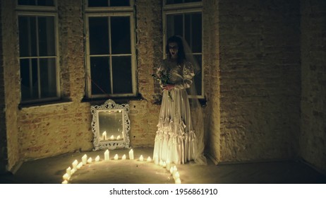 Scary Dead Bride With Scars Inside Spooky House