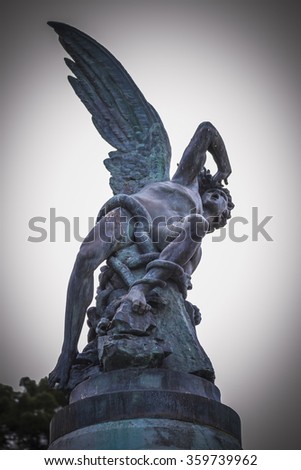 scary, devil figure, bronze sculpture with demonic gargoyles and monsters
