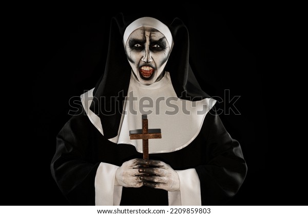 Scary Devilish Nun Cross On Black Stock Photo 2209859803 | Shutterstock