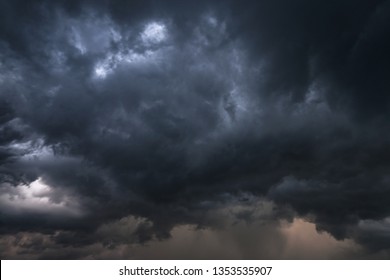 Scary Epic Sky With Menacing Clouds. Hurricane Wind With A Thunderstorm. Stock Background, Photo