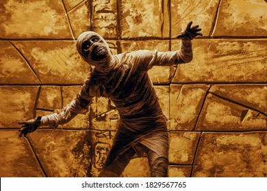 Scary Evil Mummy Climbs Out Of An Ancient Egyptian Tomb. Halloween. Ancient Egyptian Mythology.